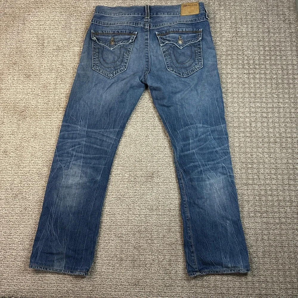 True Religion Ricky Relaxed Straight Jeans Mens 33 Medium Wash Made in USA